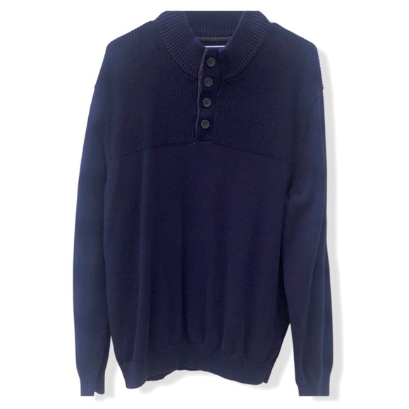 Club Room Size XL Men's 3/4 Button Pullover Mock Neck Sweater Blue/Gray - Picture 1 of 12